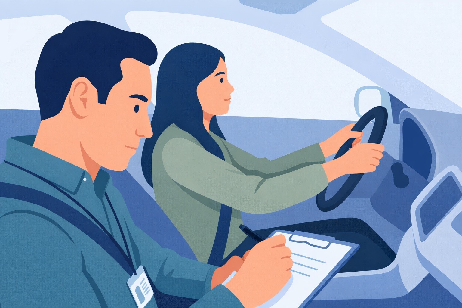 Driving instructor guiding a student